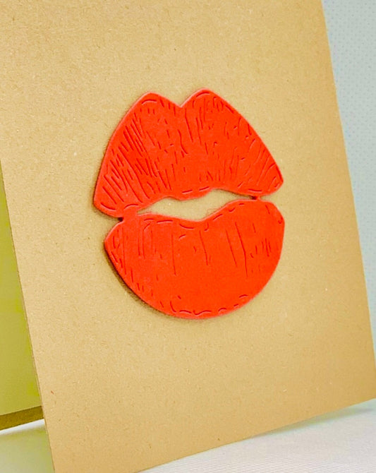 Big Red Lips On Card Greeting Card by ChrystalGrimleyDesigns