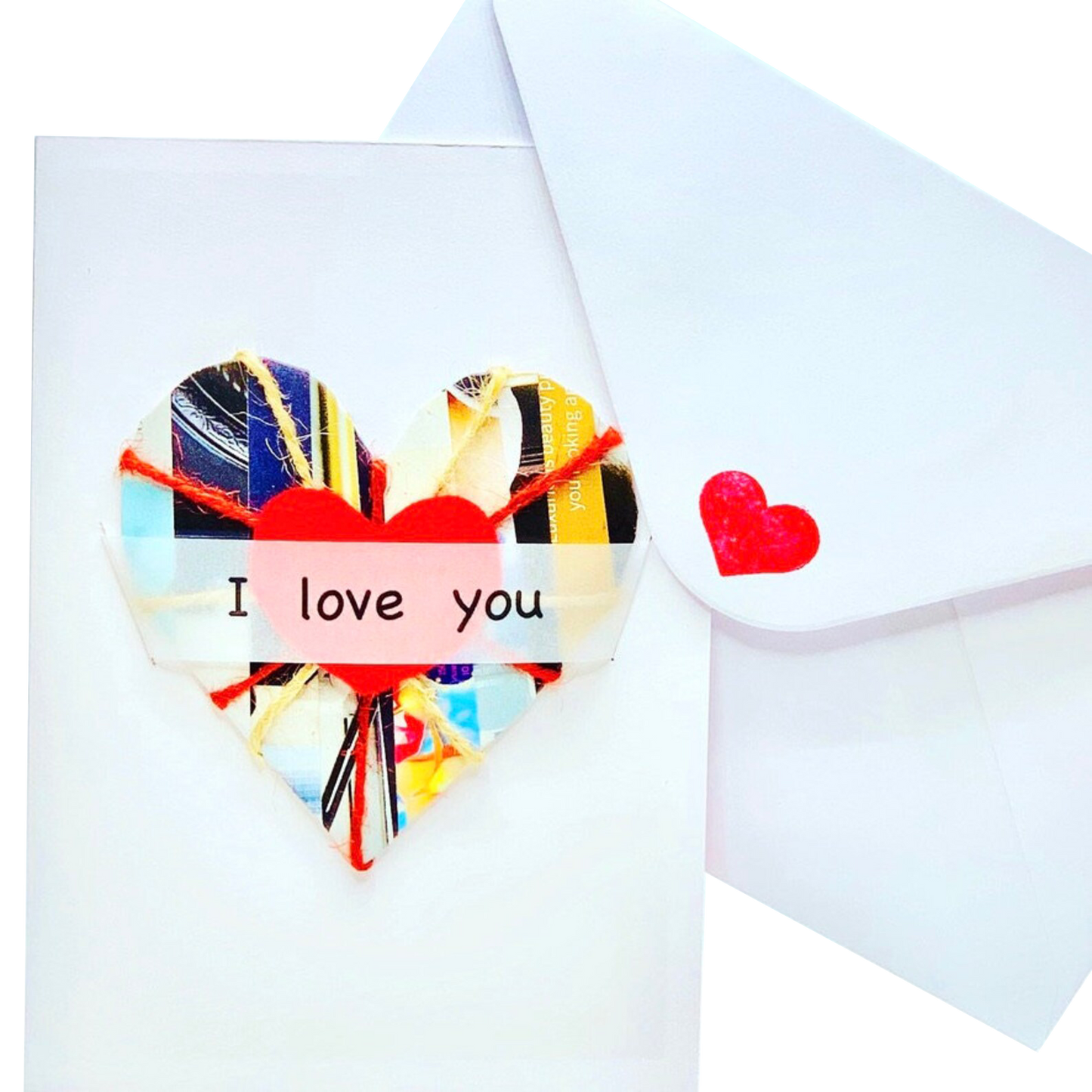 I Love You Collage Heart On Card Greeting Card by ChrystalGrimleyDesigns