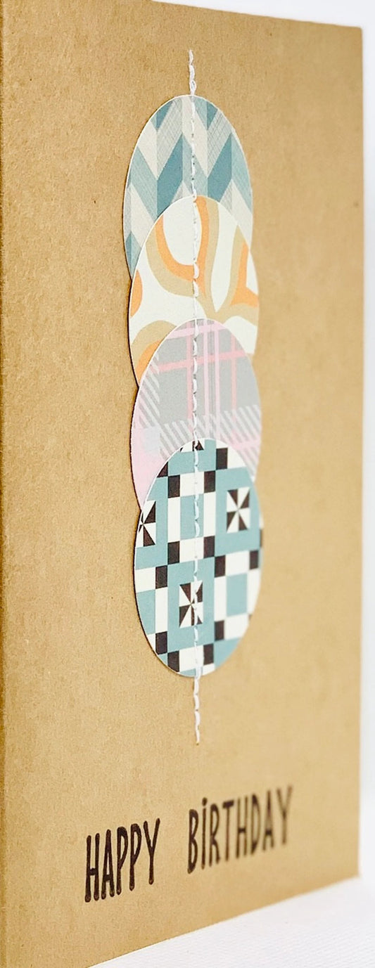 Happy Birthday Stitched Circles on Card Greeting Card by ChrystalGrimleyDesigns