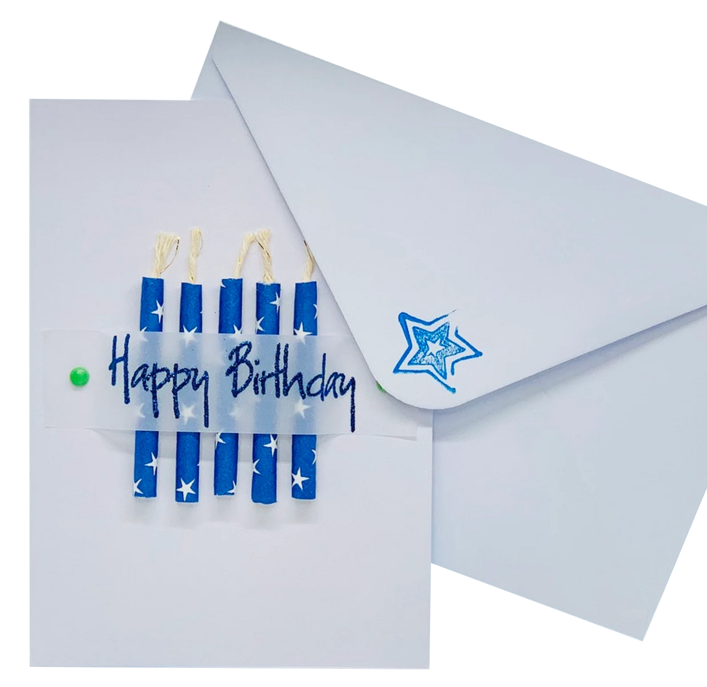 Happy Birthday Blue Candles on Card Greeting Card by ChrystalGrimleyDesigns