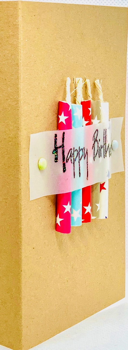 Happy Birthday Coloured Candles on Card Greeting Card by ChrystalGrimleyDesigns