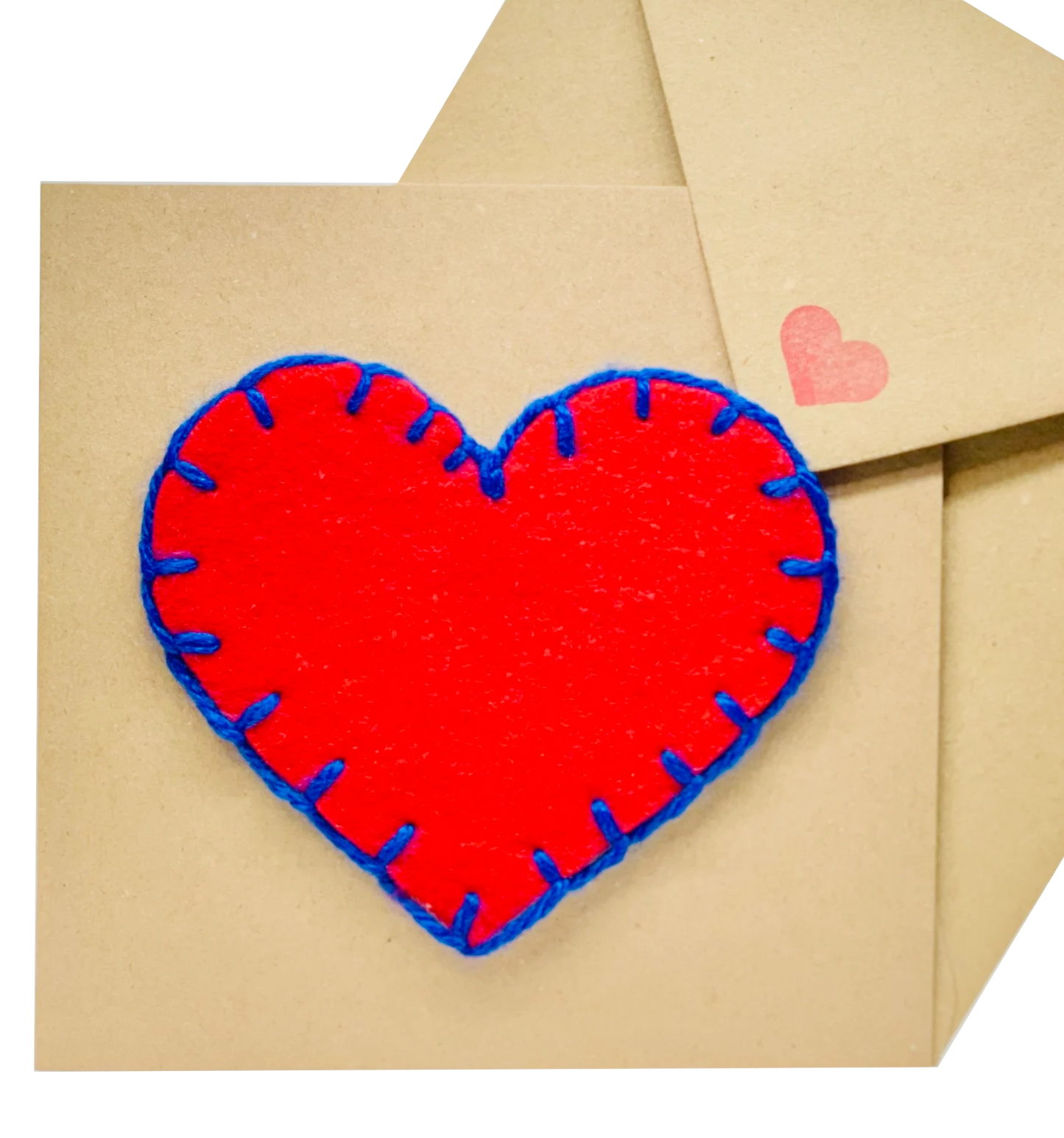 Big Red Heart With Blue Stitchings on Card Greeting Card by ChrystalGrimleyDesigns