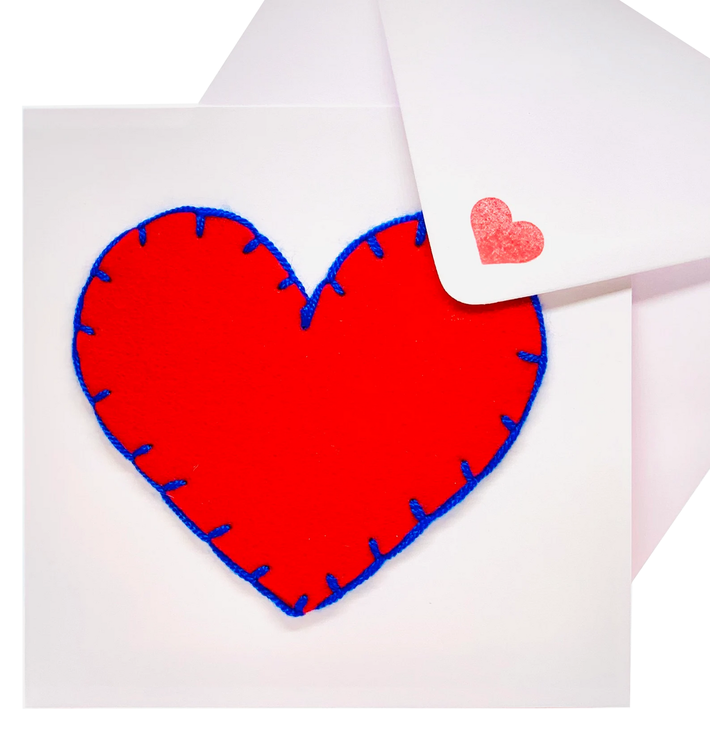 Big Red Heart With Blue Stitchings on Card Greeting Card by ChrystalGrimleyDesigns