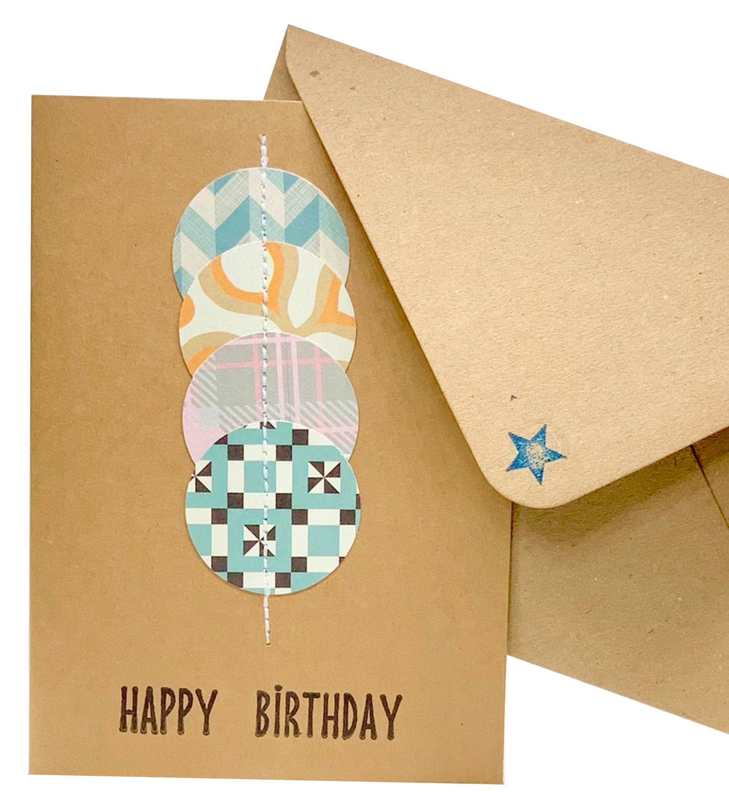 Happy Birthday Stitched Circles on Card Greeting Card by ChrystalGrimleyDesigns