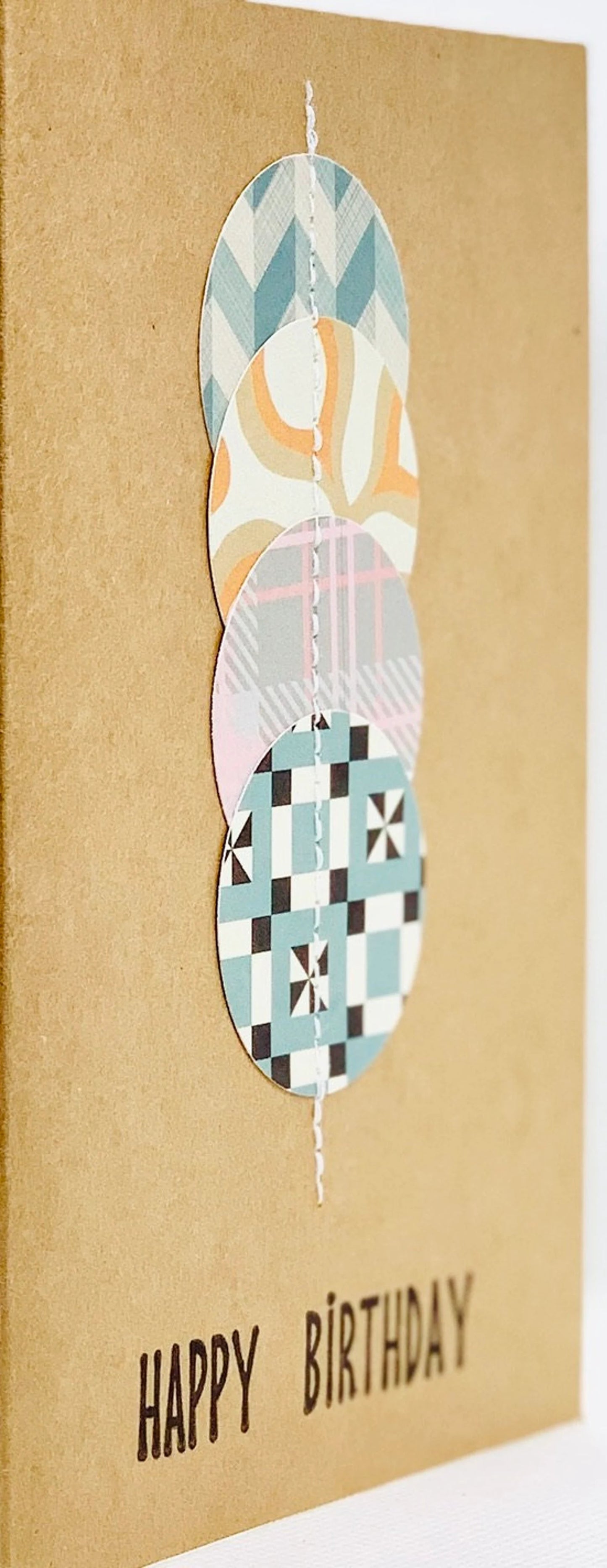 Happy Birthday Stitched Circles on Card Greeting Card by ChrystalGrimleyDesigns