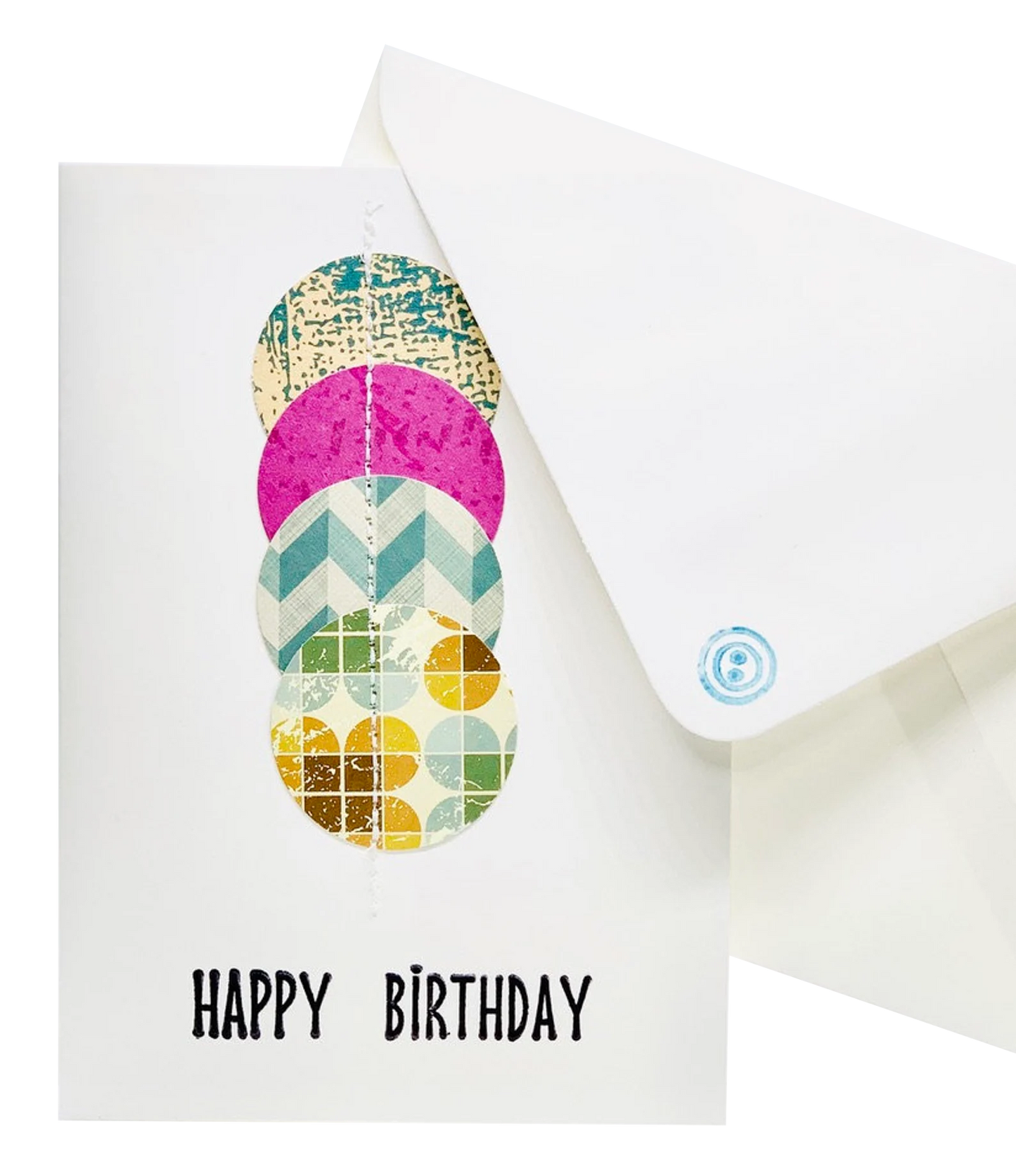 Happy Birthday Stitched Circles on Card Greeting Card by ChrystalGrimleyDesigns