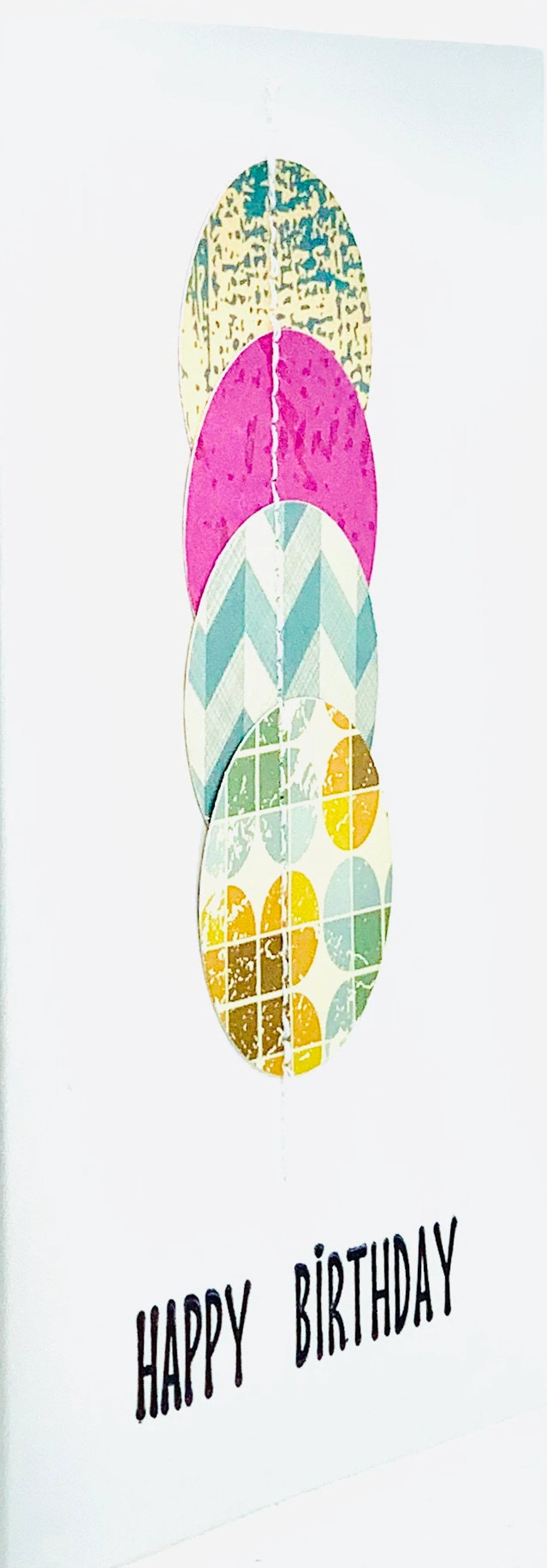 Happy Birthday Stitched Circles on Card Greeting Card by ChrystalGrimleyDesigns