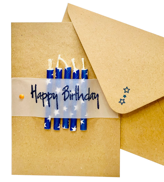 Happy Birthday Blue Candles on Card Greeting Card by ChrystalGrimleyDesigns