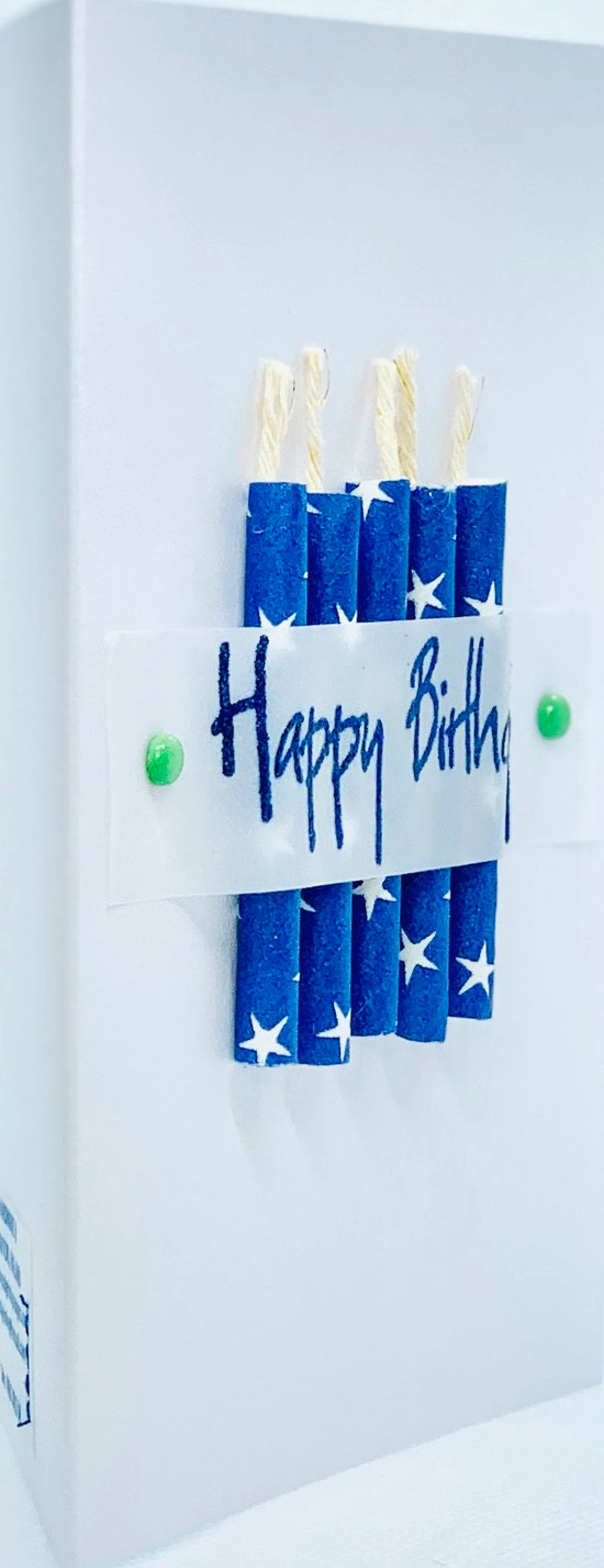 Happy Birthday Blue Candles on Card Greeting Card by ChrystalGrimleyDesigns