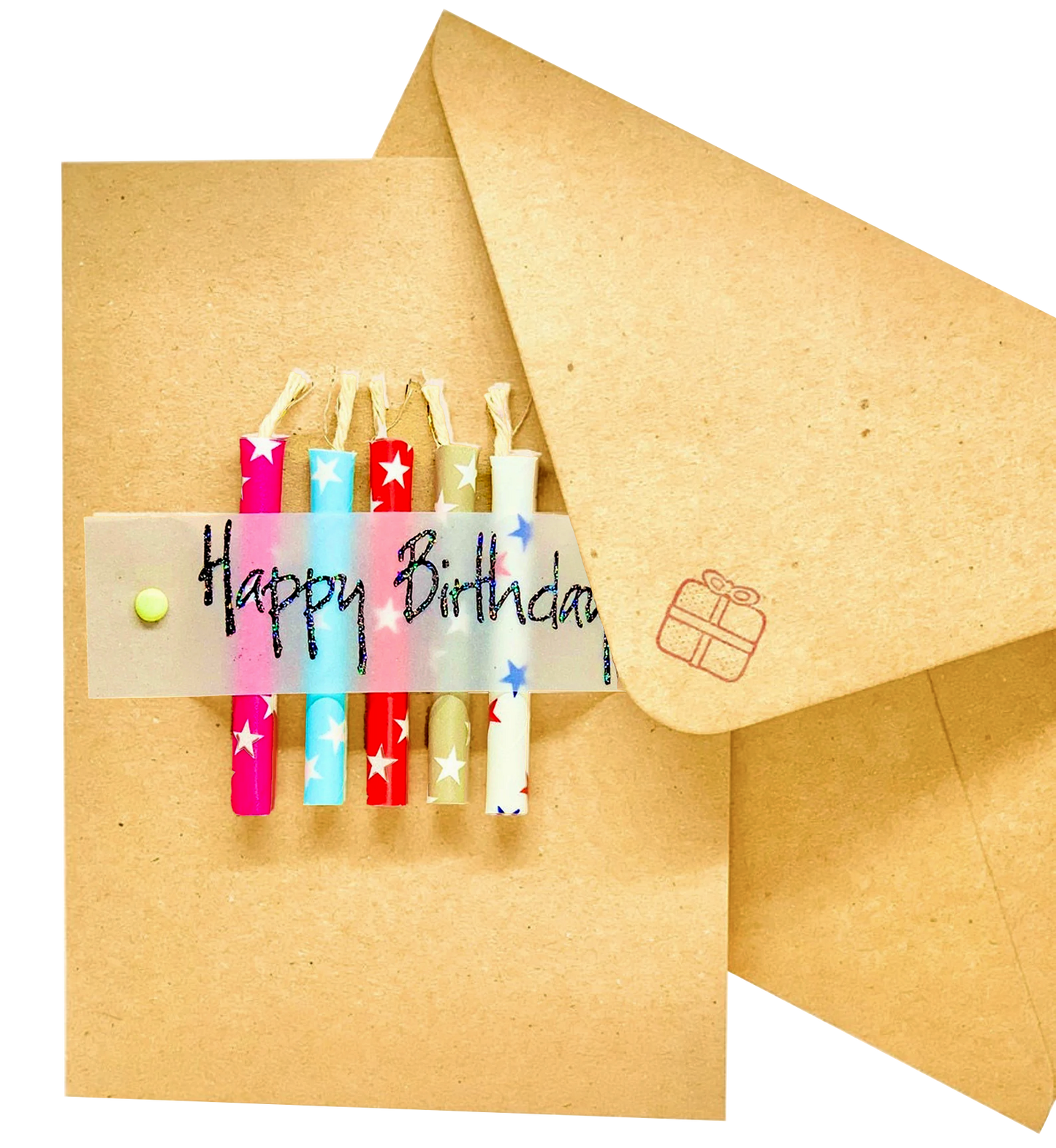 Happy Birthday Coloured Candles on Card Greeting Card by ChrystalGrimleyDesigns