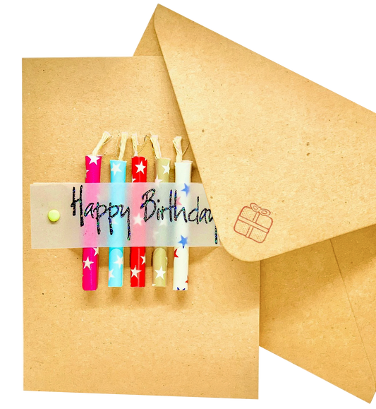 Happy Birthday Coloured Candles on Card Greeting Card by ChrystalGrimleyDesigns