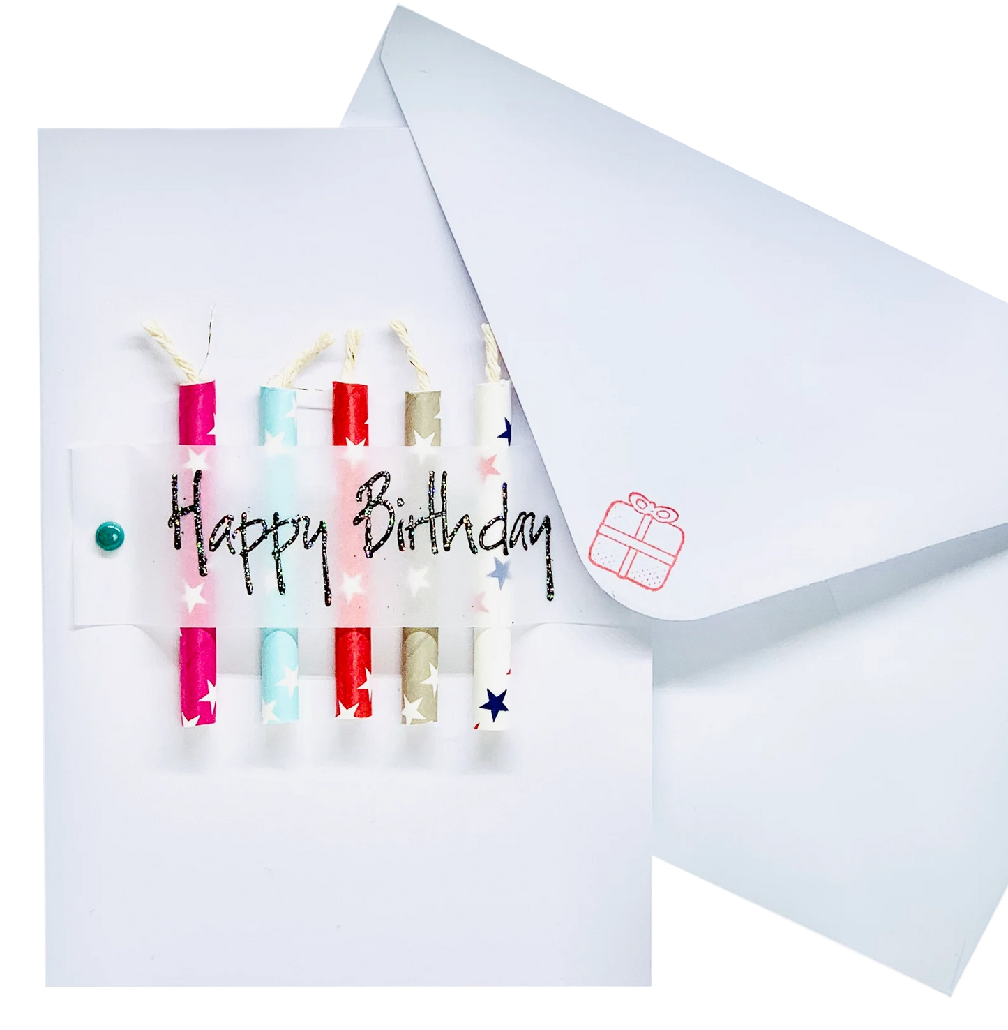 Happy Birthday Coloured Candles on Card Greeting Card by ChrystalGrimleyDesigns