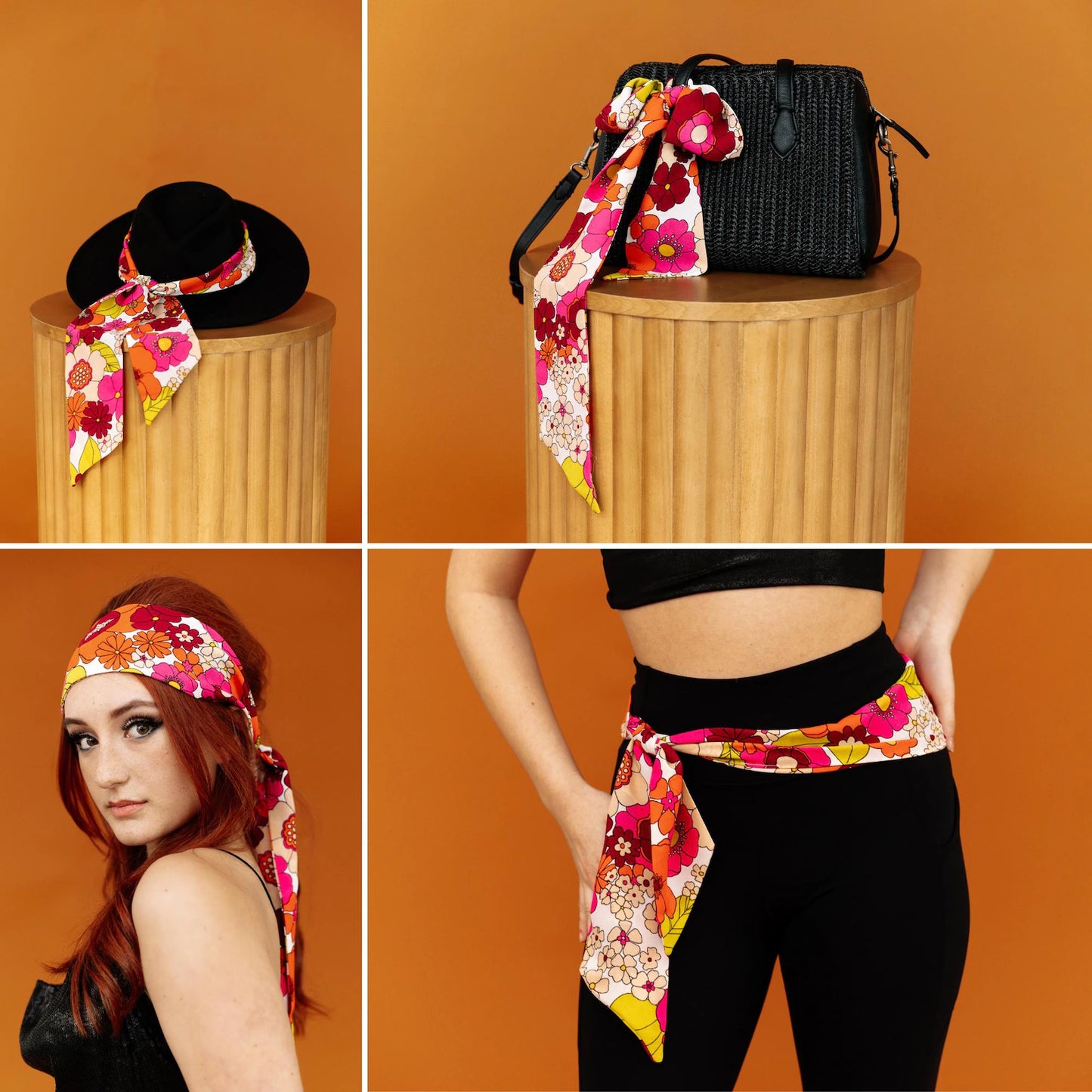 Vintage Style Bandana Headwrap Floral Print Skinny Scarf Flower Headband by FashionMeme