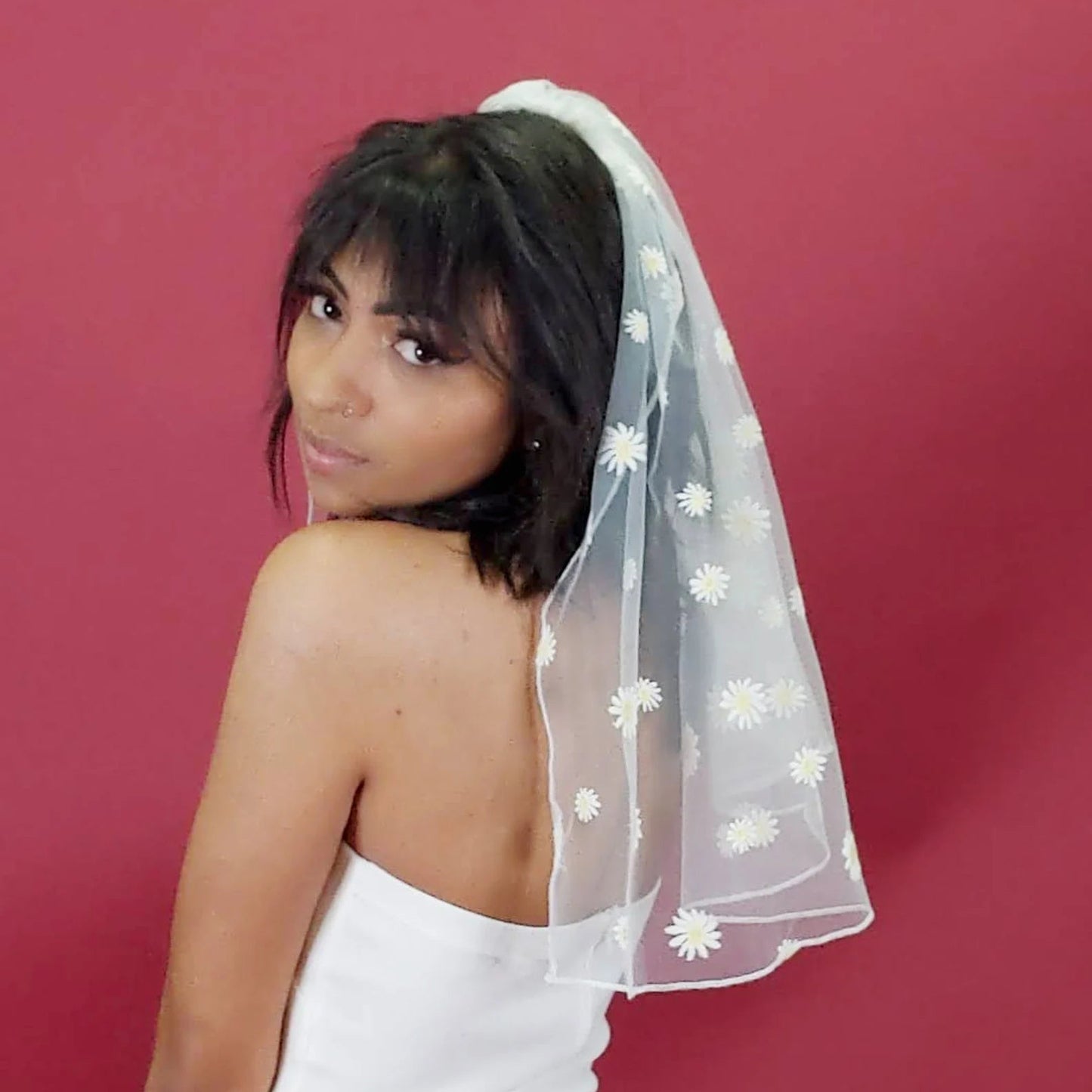 Short Bridal Veil Bachelorette White Tulle Wedding Accessories Unique Design by FashionMeme