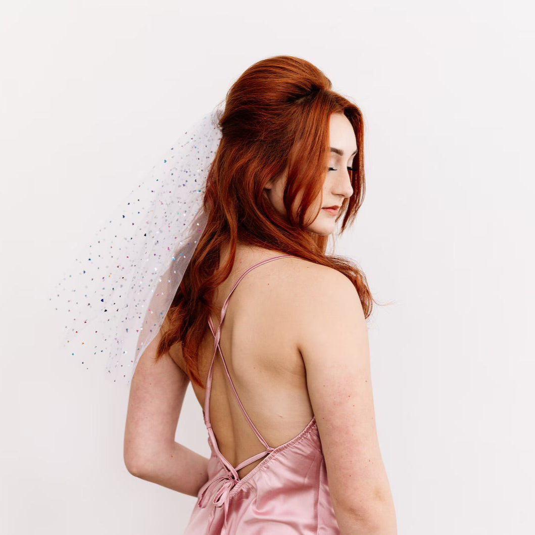 Short Bridal Veil Bachelorette White Tulle Wedding Accessories Unique Design by FashionMeme