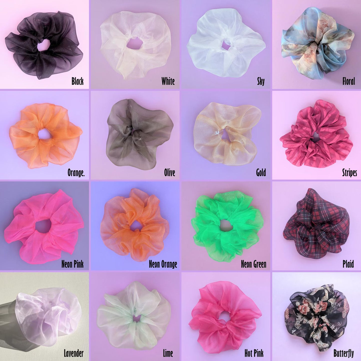 Organza Maxi Scrunchie Sheer Hair Ties with Retro Charm Giant Cloud Hair Scrunchy Solid and Prints by FashionMeme